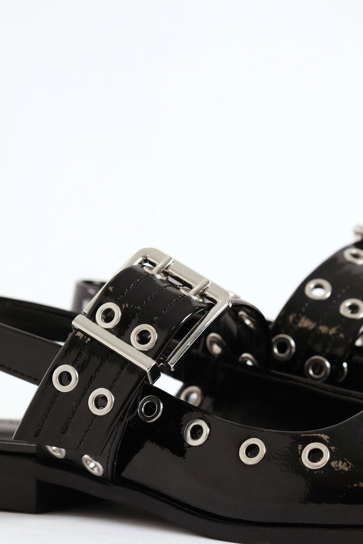 Single Sole Flat Mule - Black