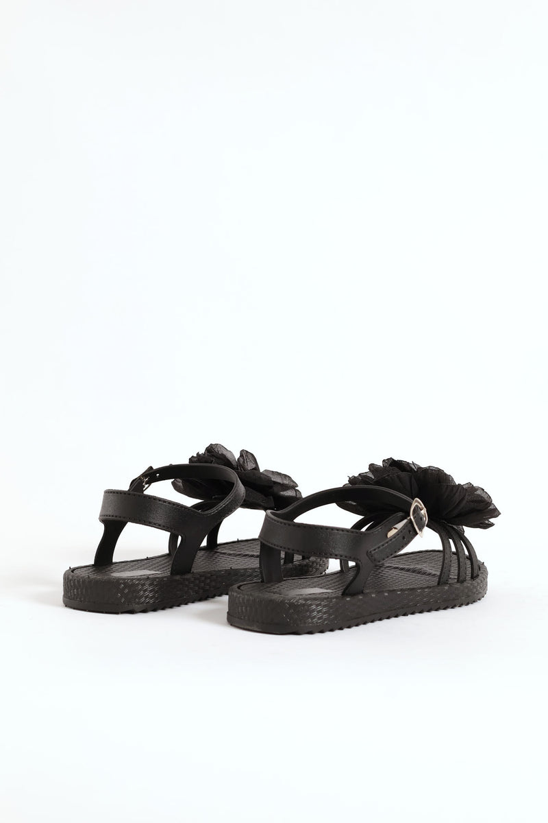 Girls Flower Moulded Sandal - Black