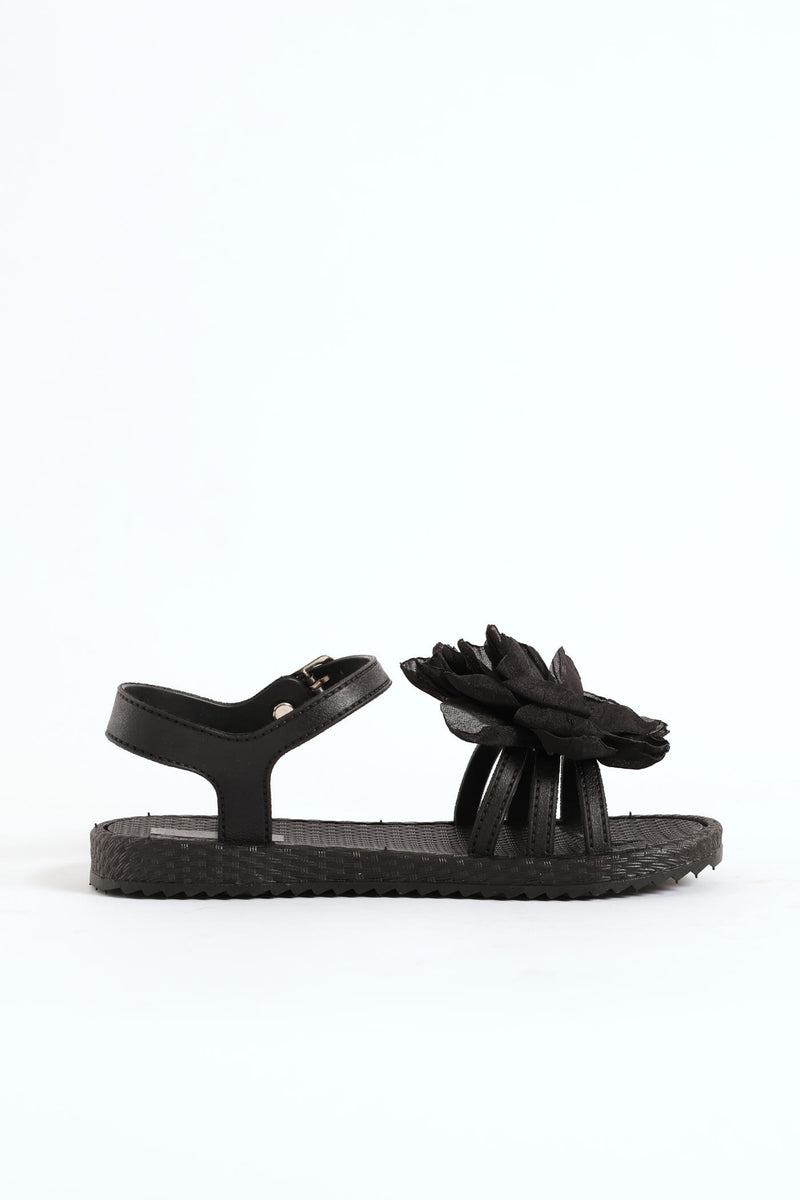 Girls Flower Moulded Sandal - Black
