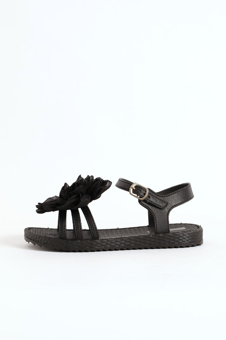 Girls Flower Moulded Sandal - Black