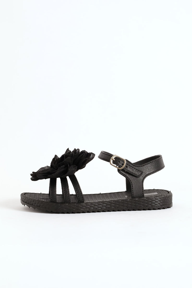 Girls Flower Moulded Sandal - Black