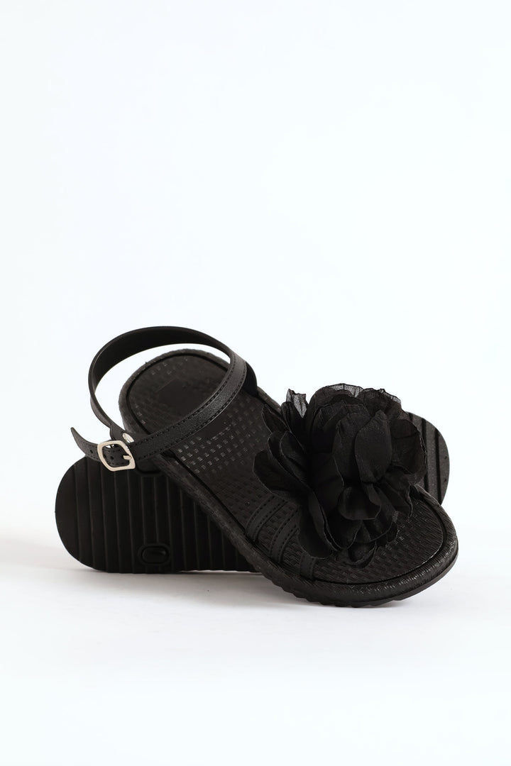 Girls Flower Moulded Sandal - Black