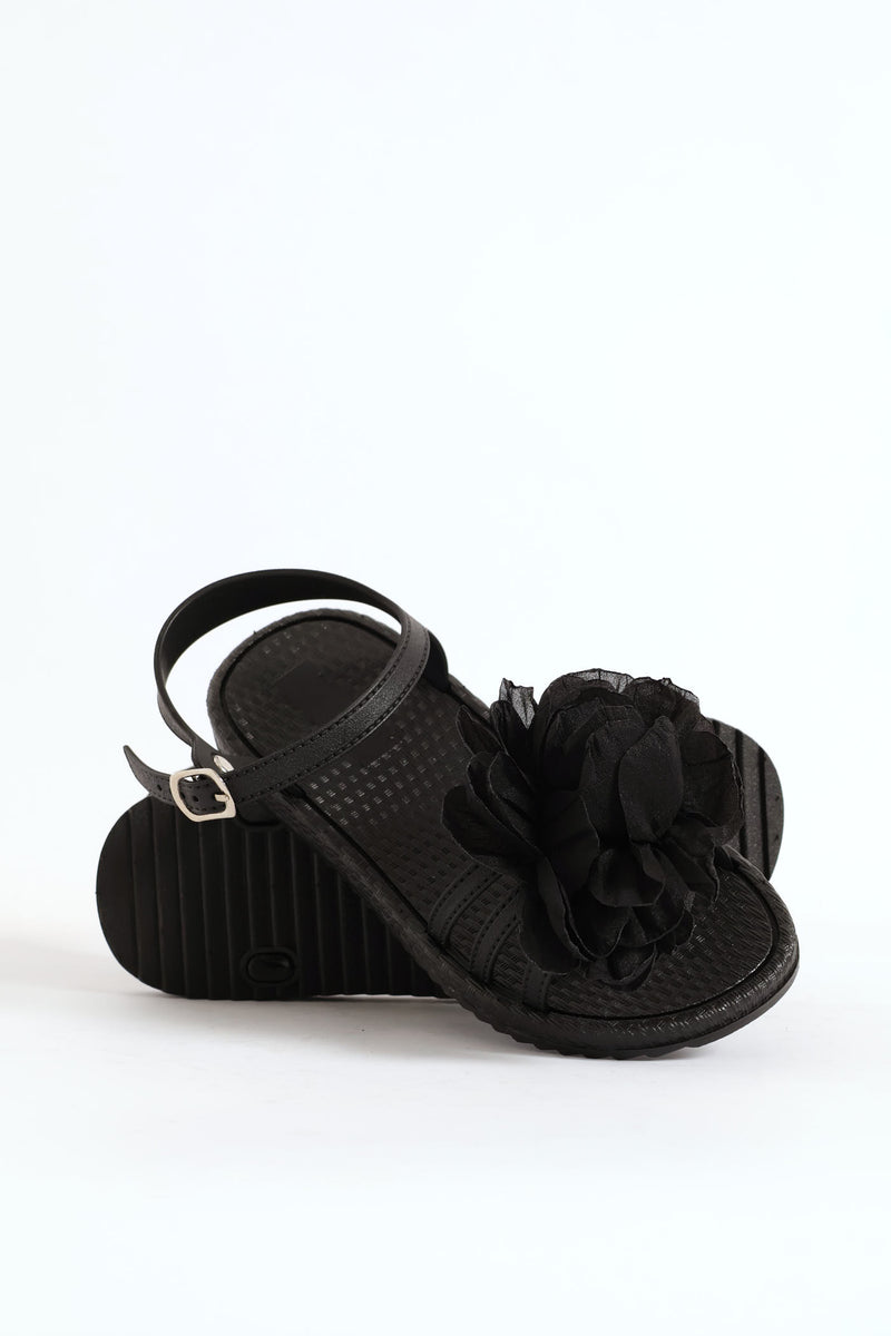 Girls Flower Moulded Sandal - Black