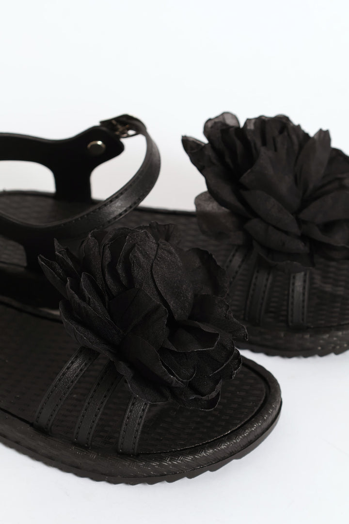 Girls Flower Moulded Sandal - Black