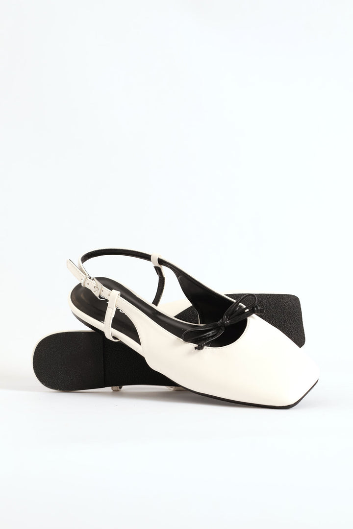 Square Toe Slingback Bow Mule - Black