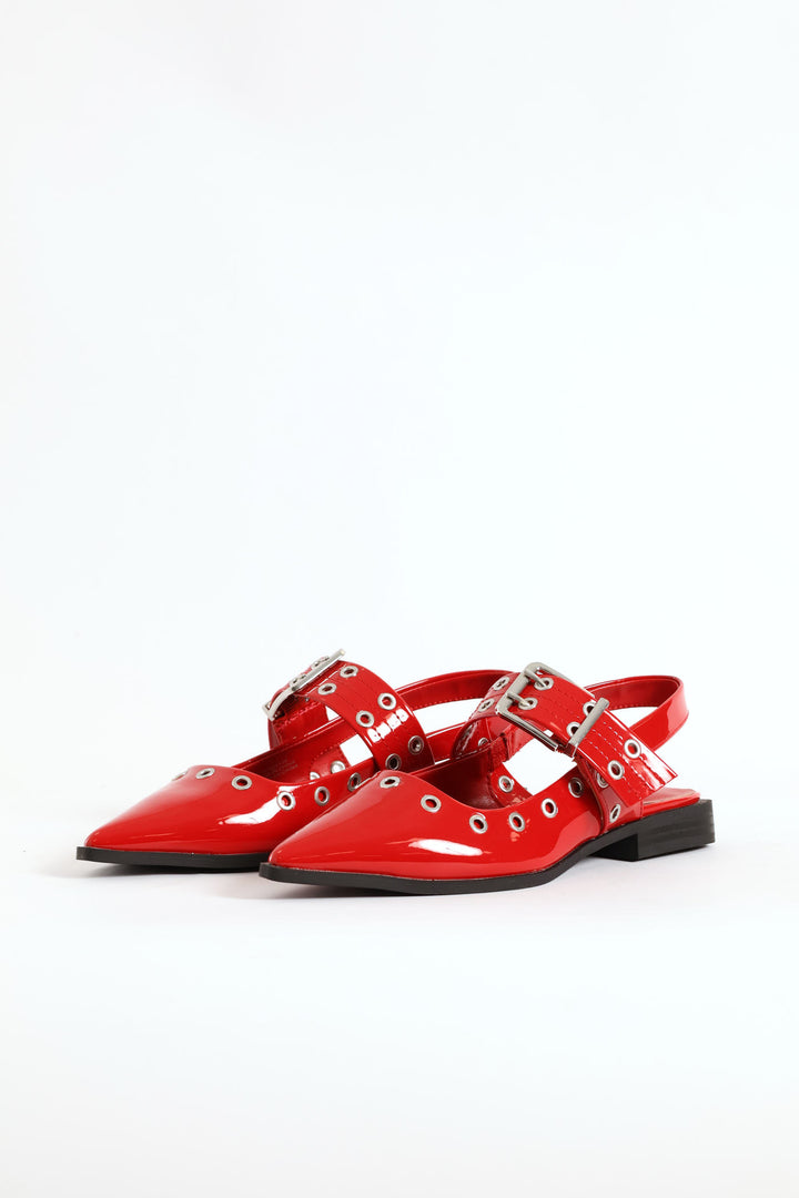 Single Sole Flat Mule - Red