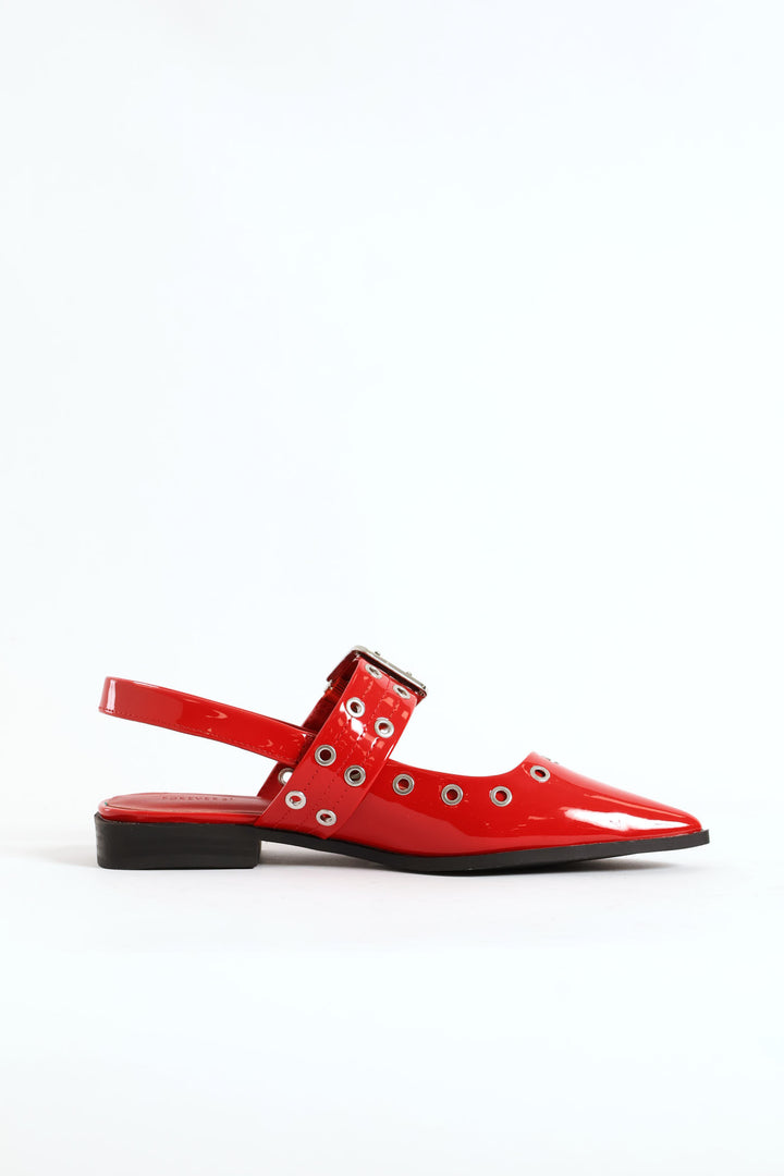 Single Sole Flat Mule - Red