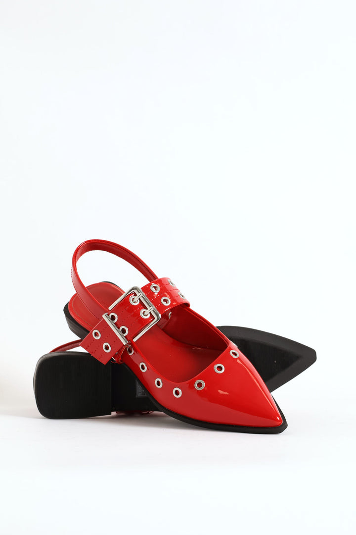 Single Sole Flat Mule - Red