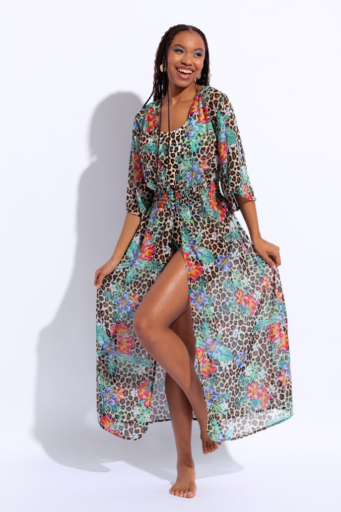 Printed Maxi Kimono - Multi
