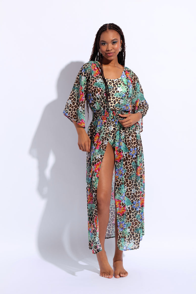 Printed Maxi Kimono - Multi