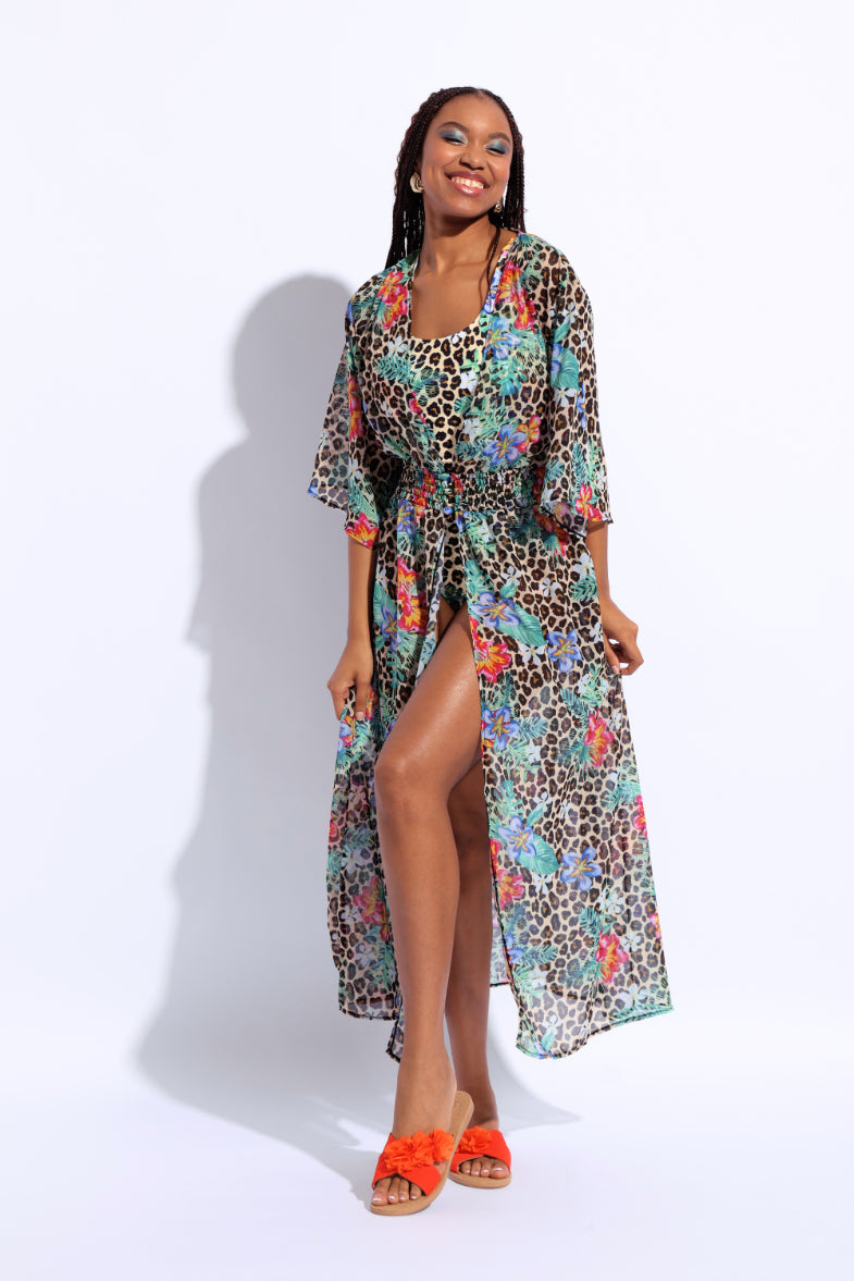 Printed Maxi Kimono - Multi