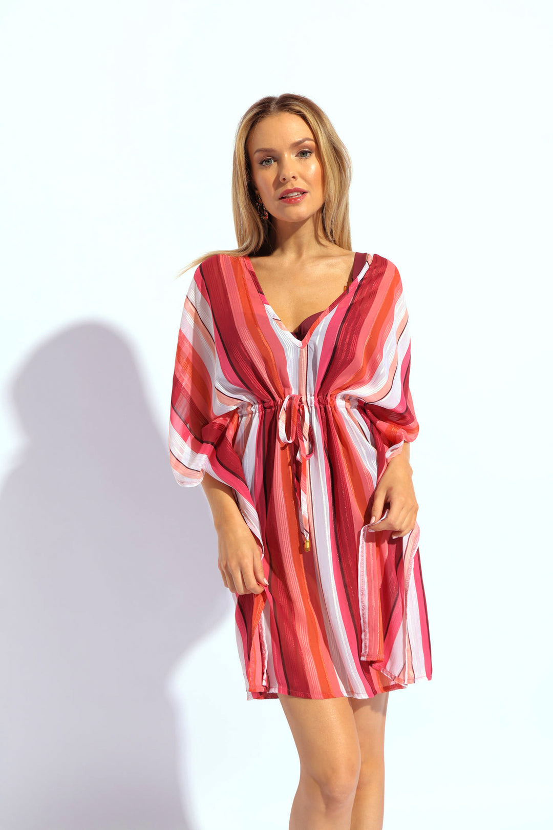 Stripe Drawstring Kimono  - Multi