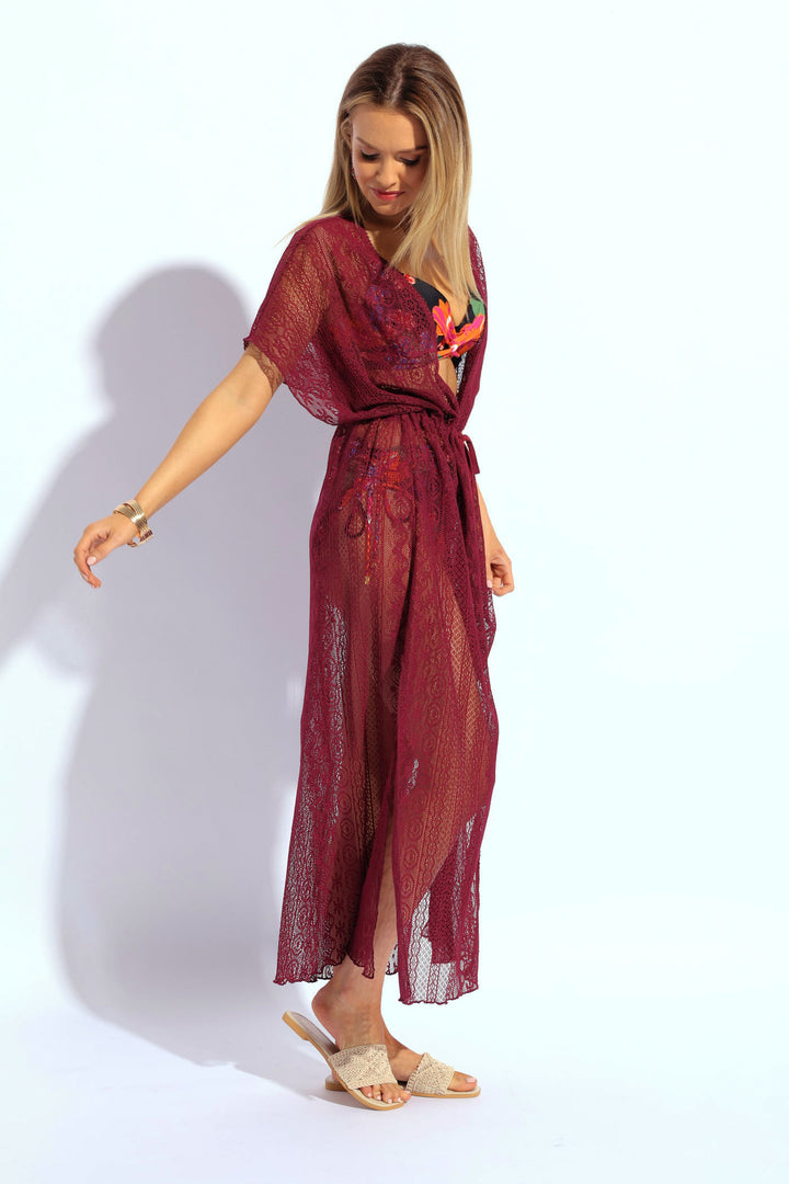 Lace Maxi Kaftan - Burgundy