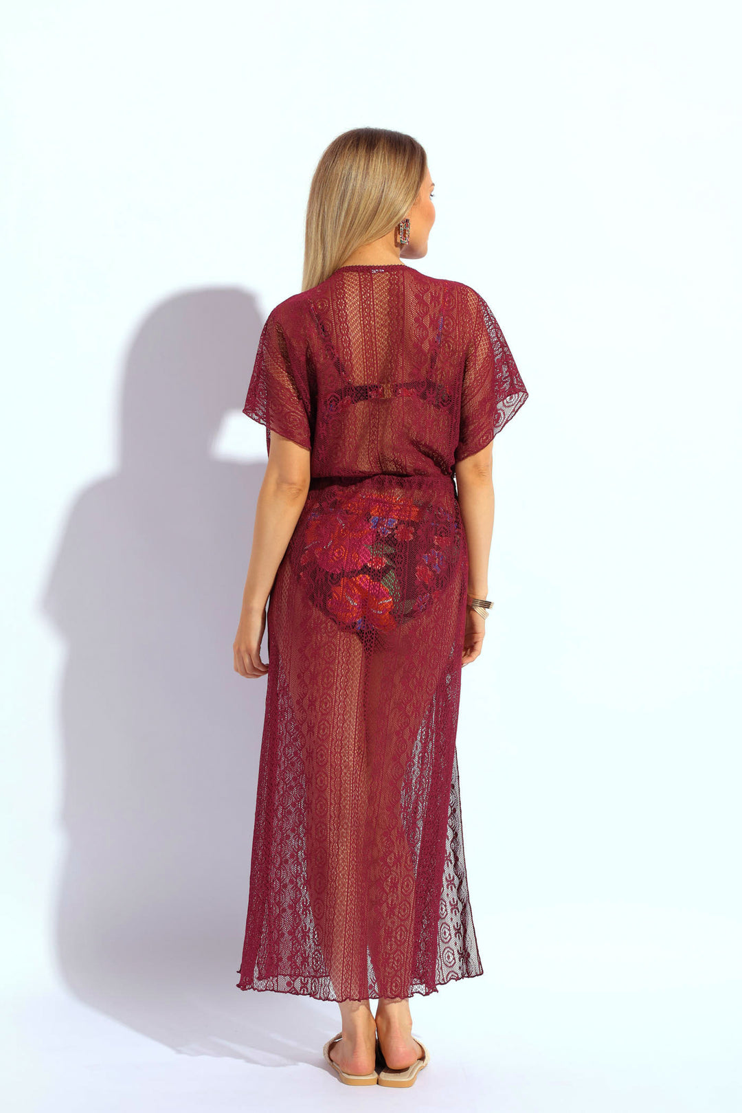 Lace Maxi Kaftan - Burgundy