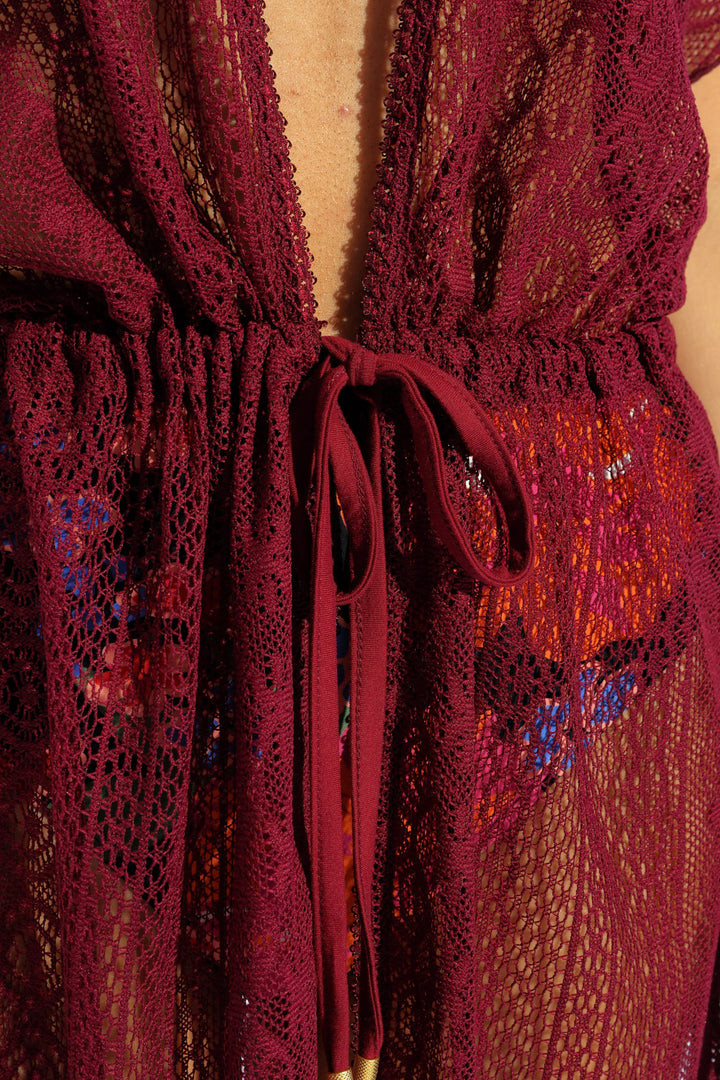 Lace Maxi Kaftan - Burgundy