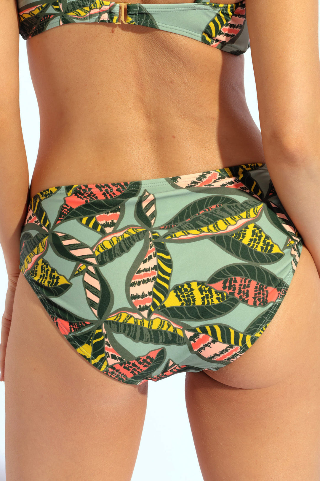 Knot Front Leaf Print Bikini Bottom - Multi