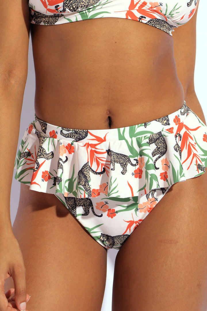 High Waist Cheetah Print Frill Bikini Bottom - Multi