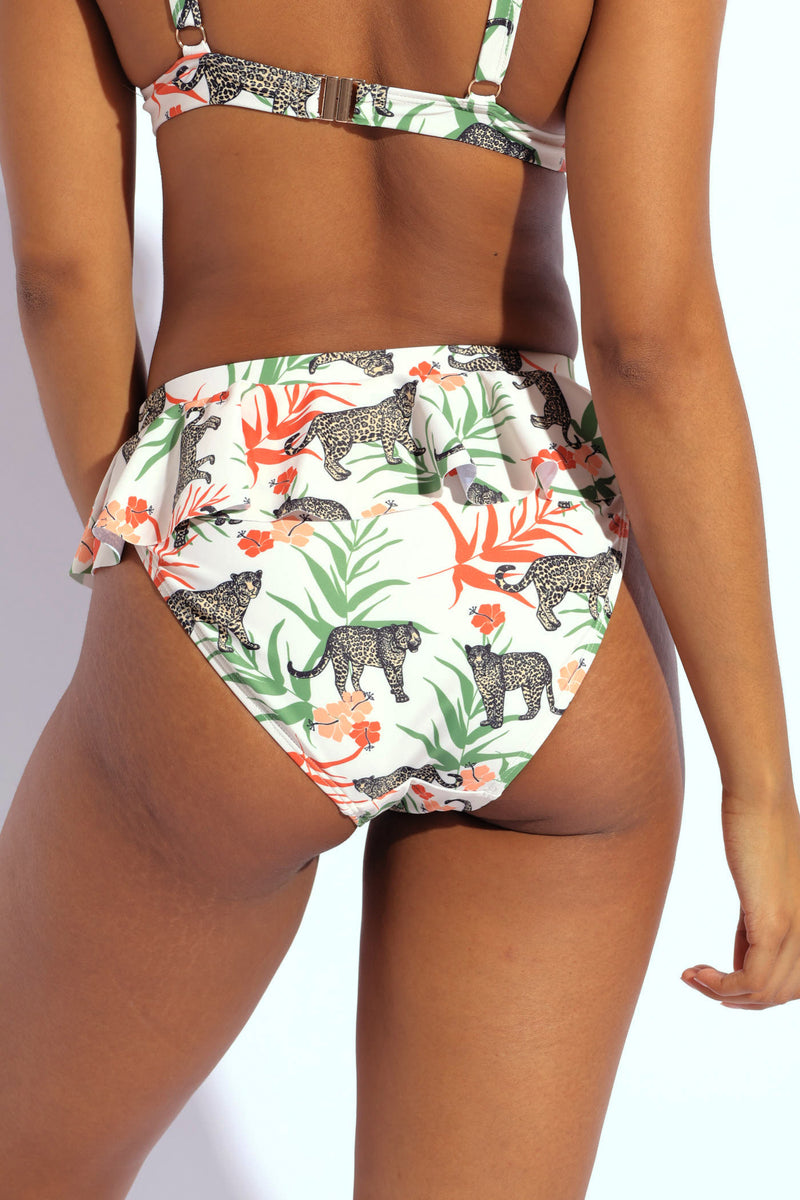 High Waist Cheetah Print Frill Bikini Bottom - Multi