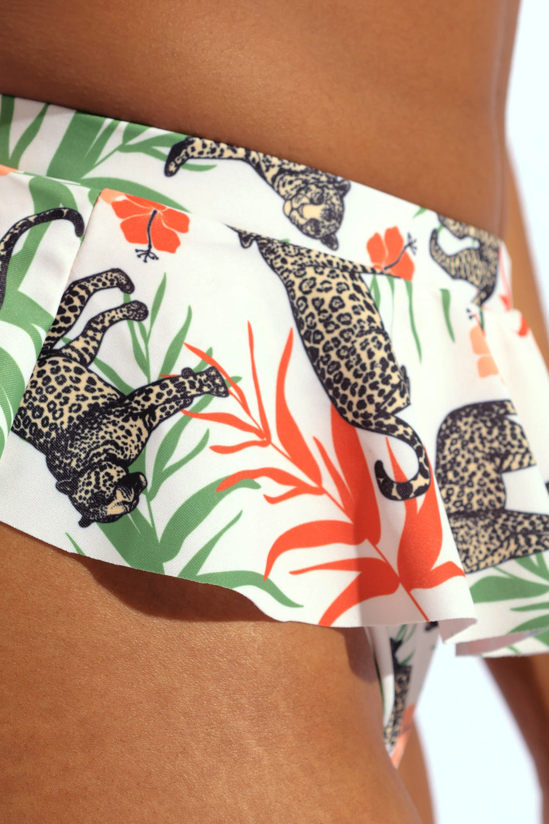 High Waist Cheetah Print Frill Bikini Bottom - Multi