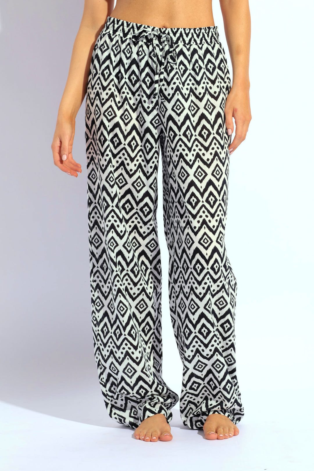 Printed Elasticated Pants - Black/White