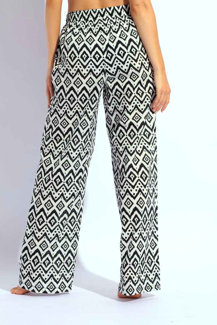 Printed Elasticated Pants - Black/White