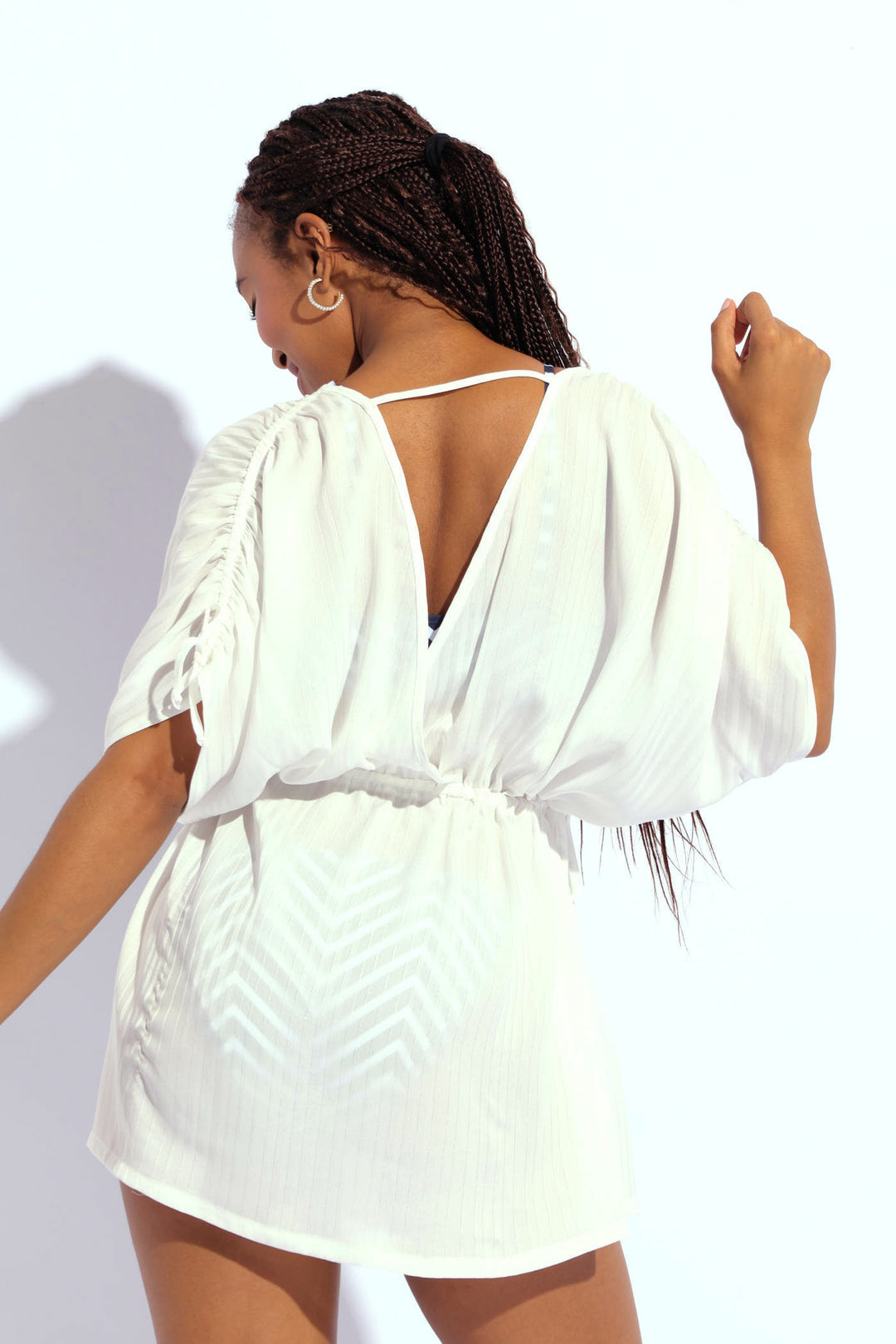 Striped Lurex Chiffon Kimono - White