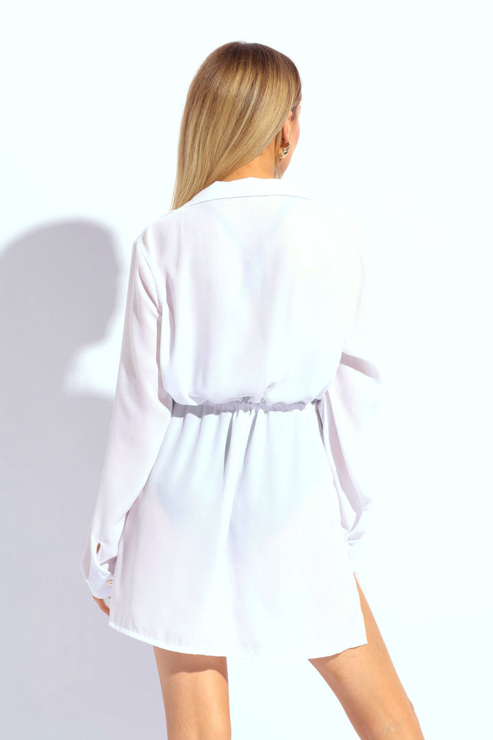 Georgette Drawstring Shirt Dress - White