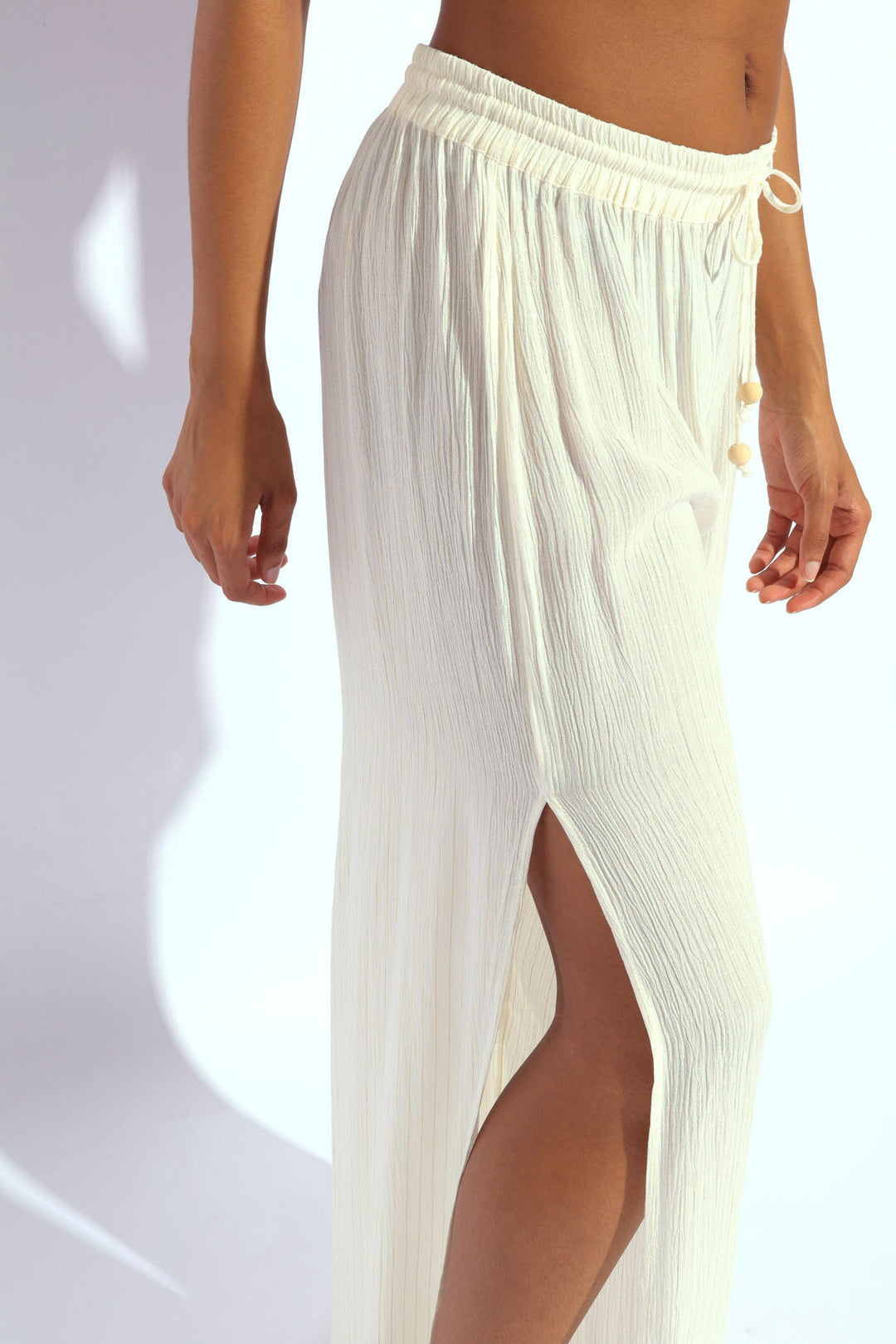 Crinkle Foil Stripe Pants - White