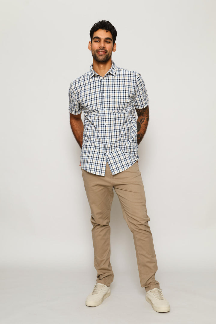 Slub Check Shirt - White/Stone/Navy