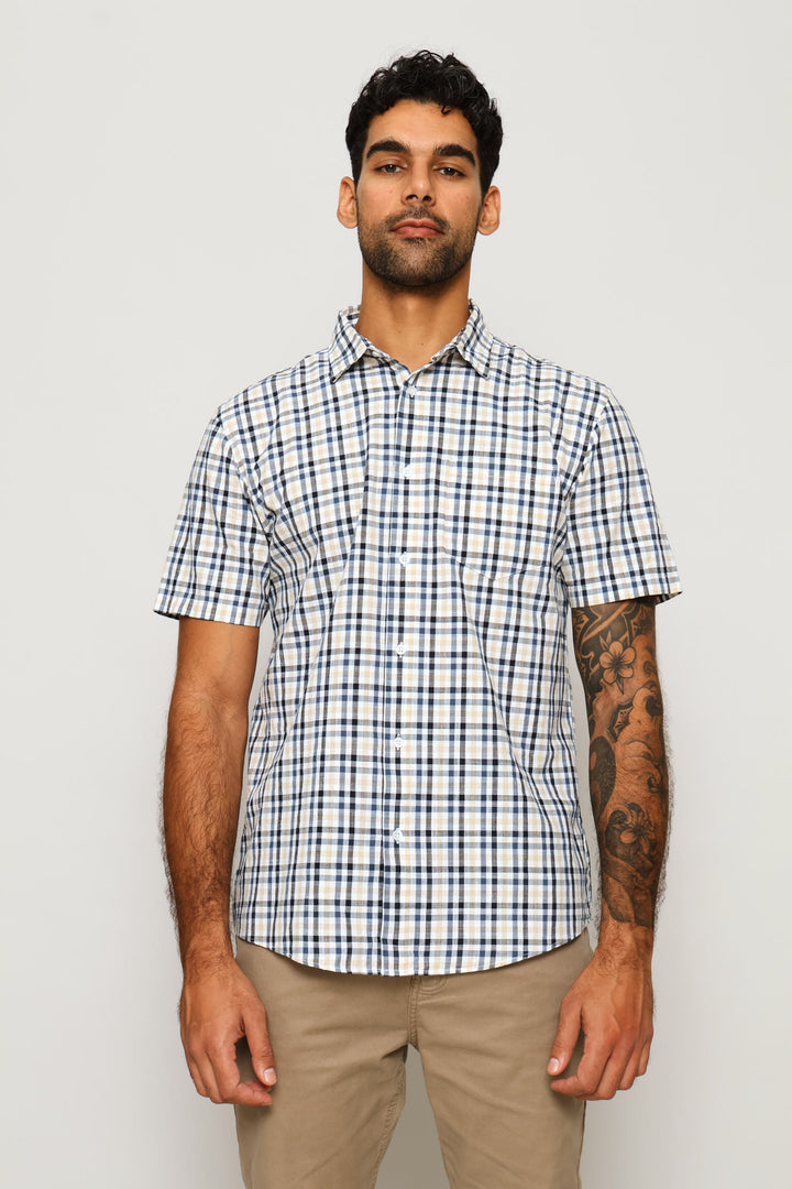 Slub Check Shirt - White/Stone/Navy