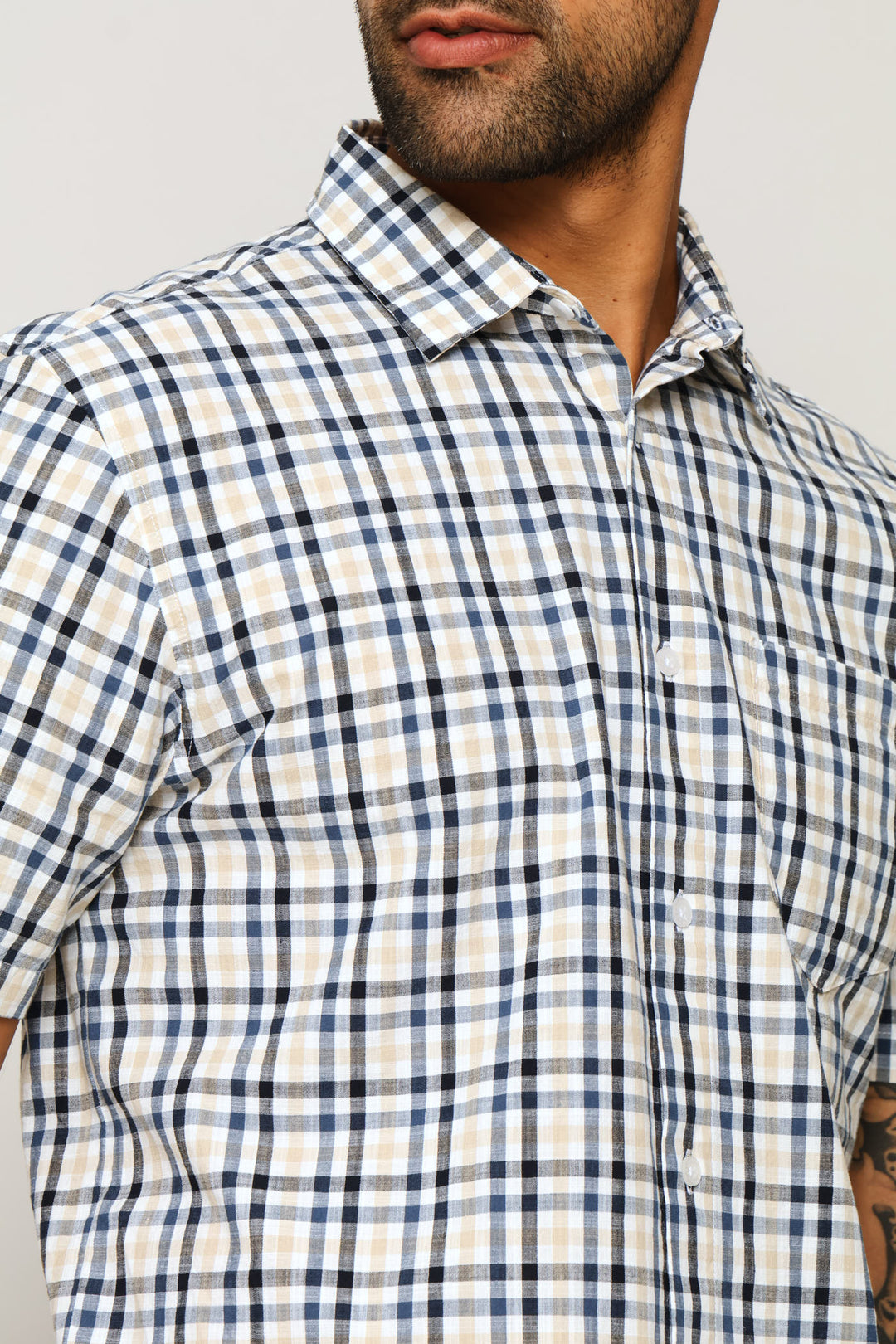 Slub Check Shirt - White/Stone/Navy