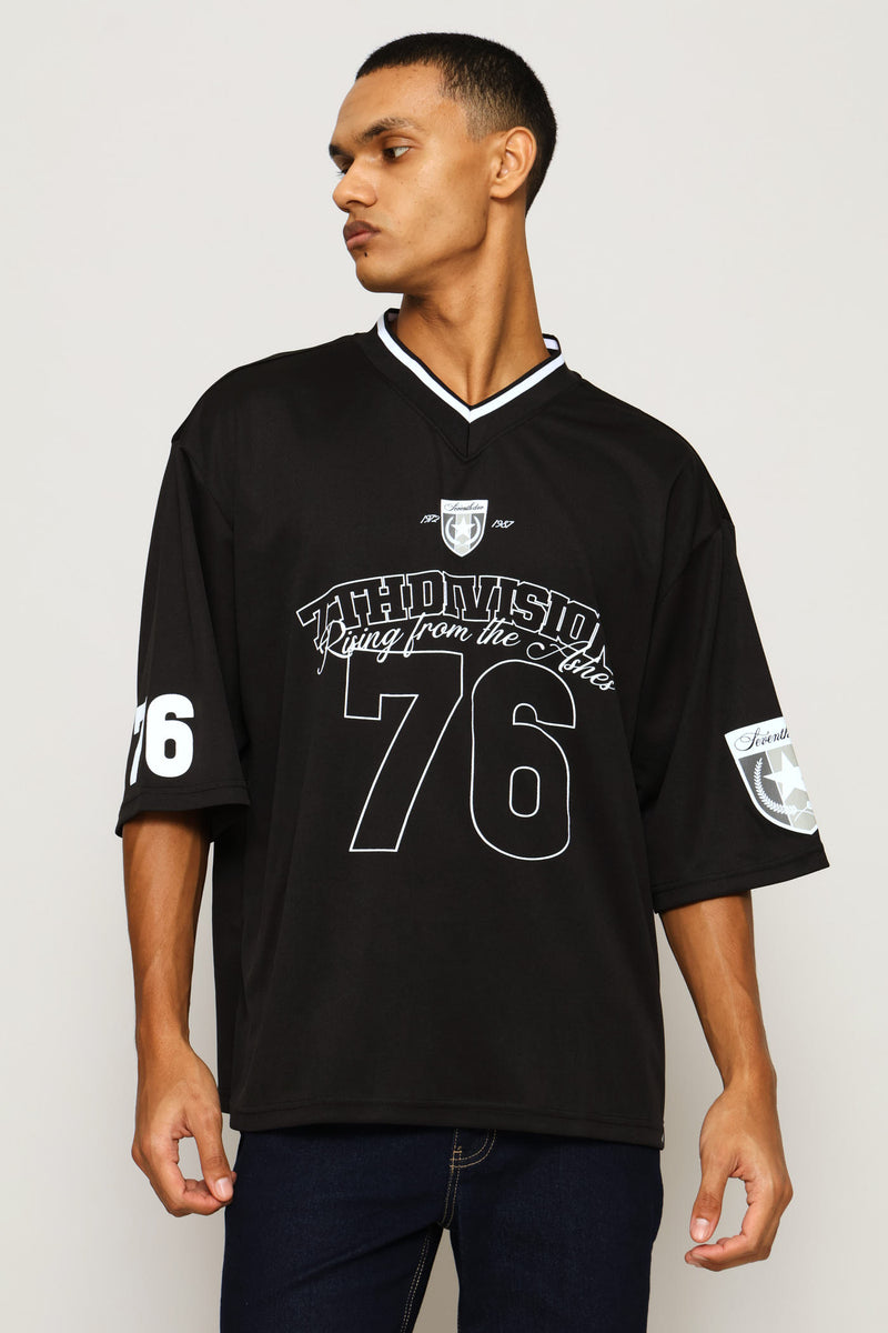 76 Div Birds Eye Boxy Tee - Black