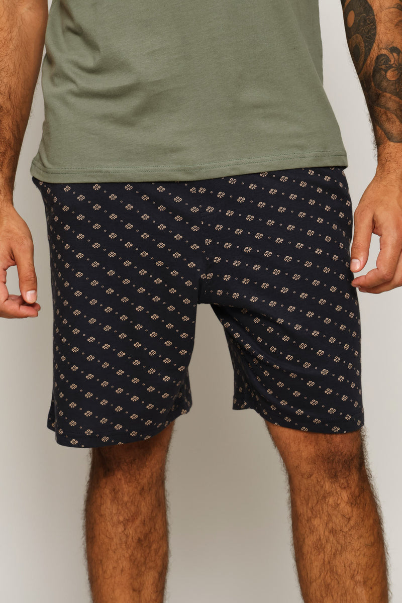Printed Knit Shorts - Navy