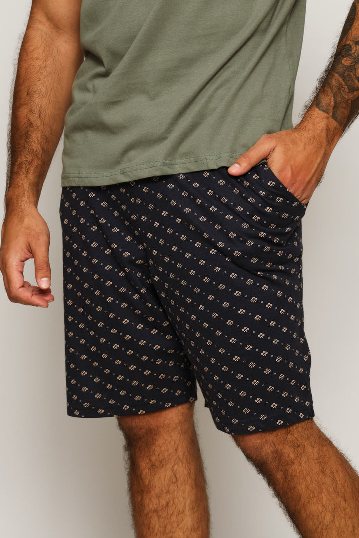 Printed Knit Shorts - Navy