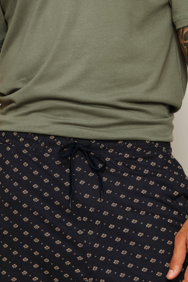 Printed Knit Shorts - Navy