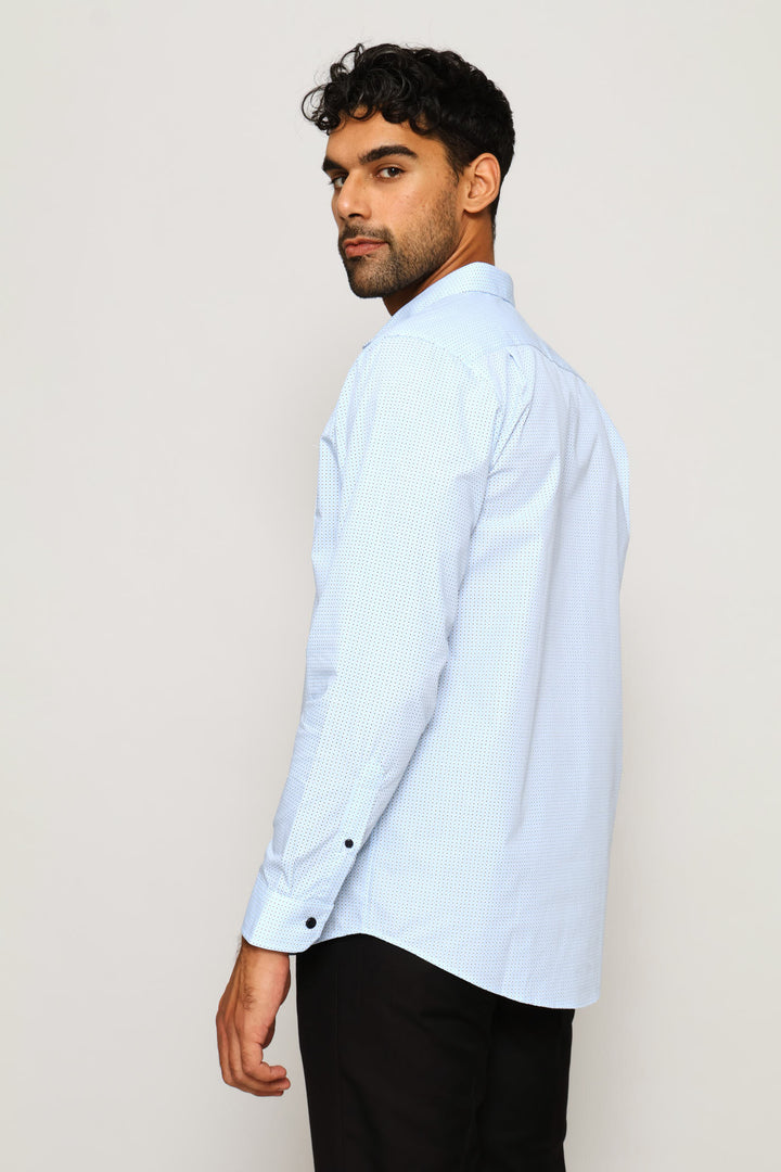 Geo Spot Regular Printed Shirt - Light Blue