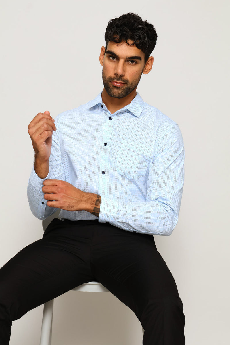 Geo Spot Regular Printed Shirt - Light Blue