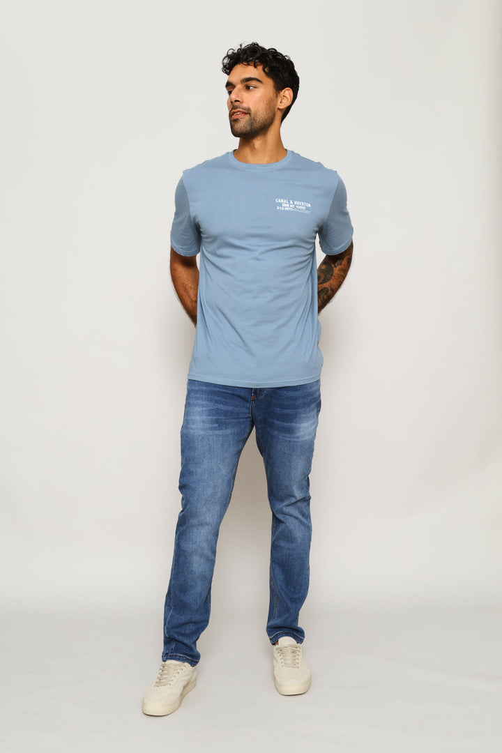 Canal & Houston Chest Print Tee - Dusty Blue