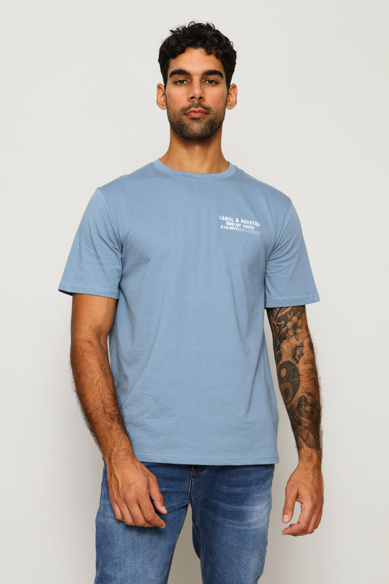 Canal & Houston Chest Print Tee - Dusty Blue
