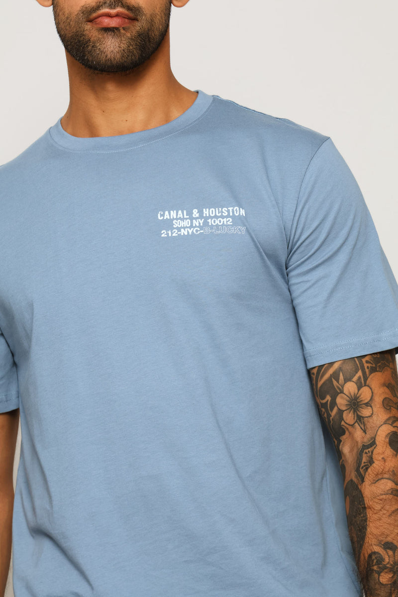 Canal & Houston Chest Print Tee - Dusty Blue