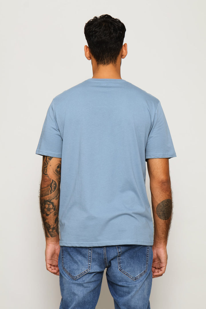 Canal & Houston Chest Print Tee - Dusty Blue
