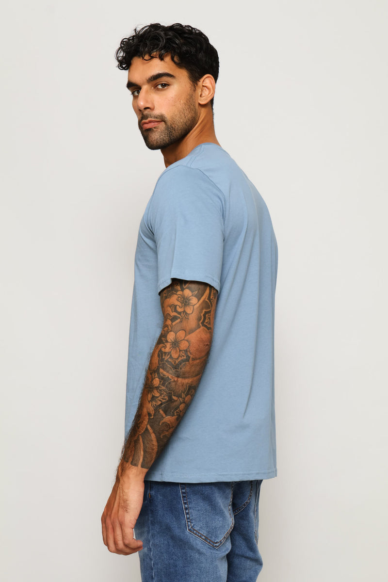 Canal & Houston Chest Print Tee - Dusty Blue