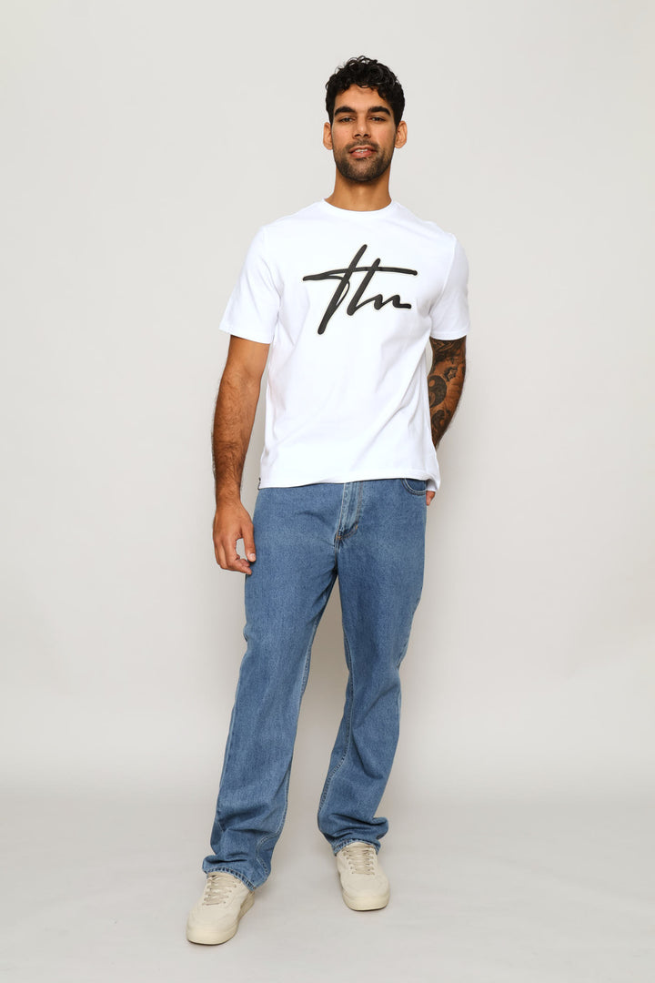 Heavy Weight Printed Crew Tee - White