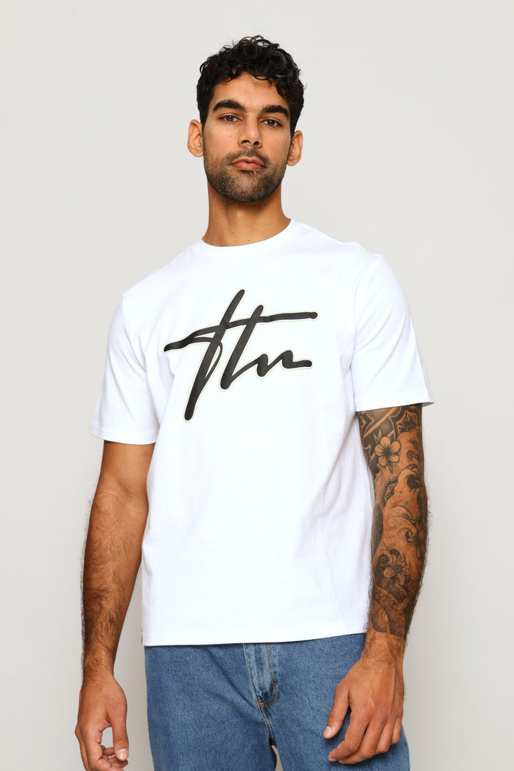 Heavy Weight Printed Crew Tee - White