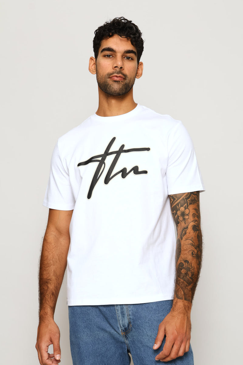 Heavy Weight Printed Crew Tee - White