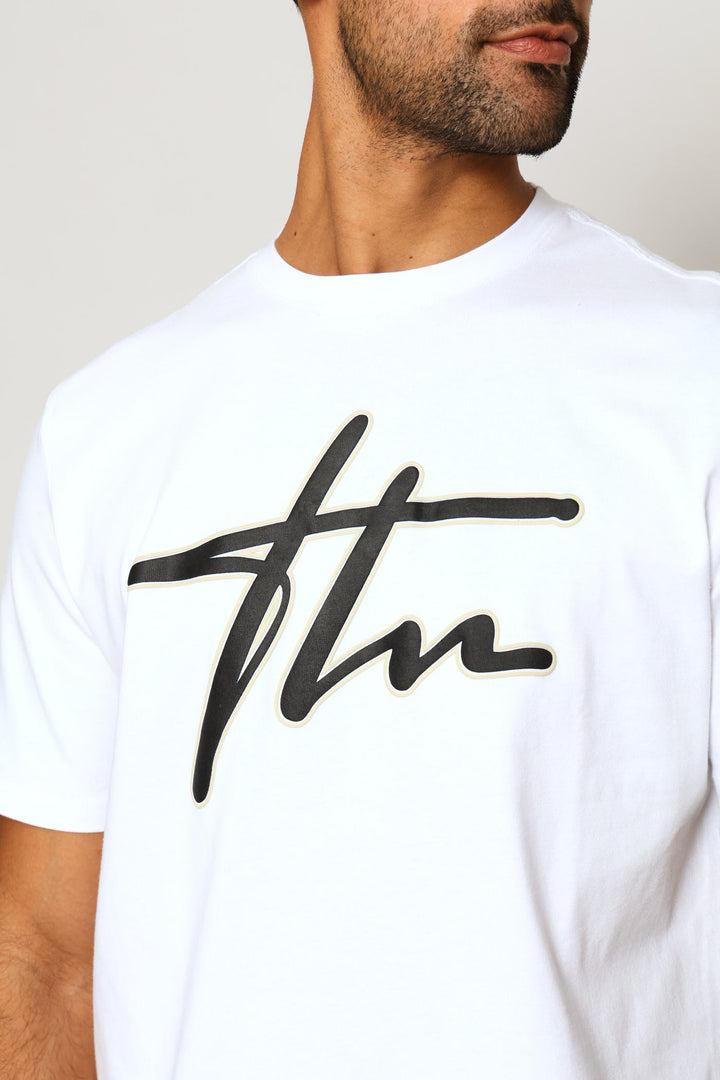 Heavy Weight Printed Crew Tee - White