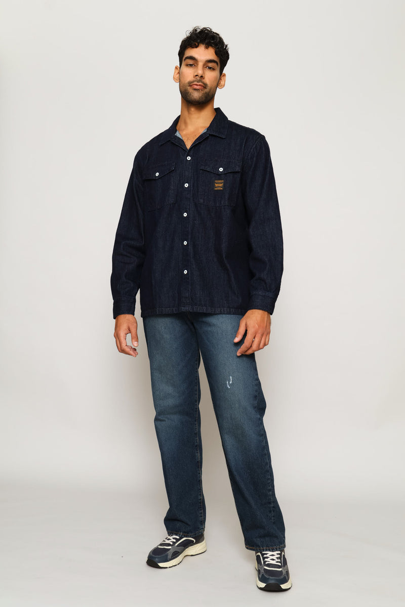 Long Sleeve Worker Shirt - Mid Wash