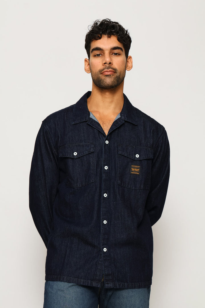 Long Sleeve Worker Shirt - Mid Wash