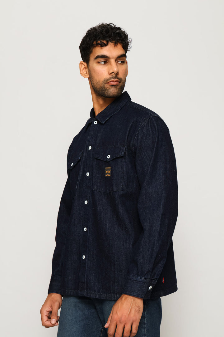 Long Sleeve Worker Shirt - Mid Wash