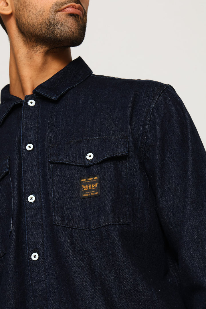 Long Sleeve Worker Shirt - Mid Wash